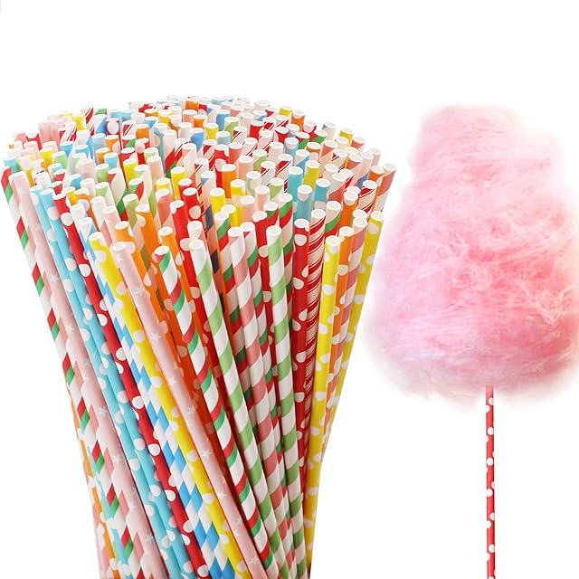 200 Pieces Cotton Candy Cones, Cotton Candy Sticks 13.8 inch - Bright Random Colors - Bulk for Parties, Events, Candy Making - Extra Length Prevents Sticky Hands