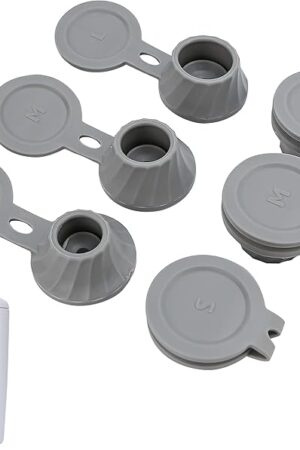 6pcs Bottle Emptying Kit Cap for Upside Down Dispenser Shampoo Lotion, Saver Flipping Set with 3 Size 0.7'' 0.9'' 1.1'' Adapter Transfer Connector, Inverted Every Drop Out Of Kitchen Condiments (Grey)