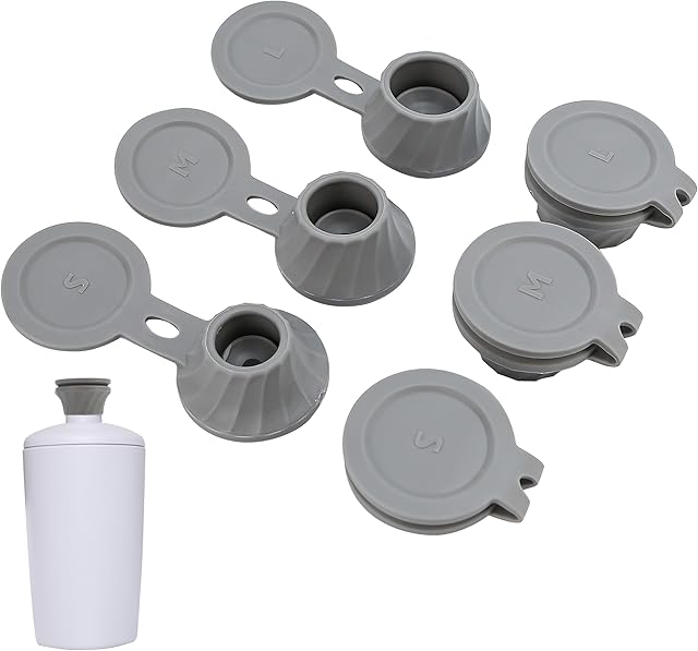 6pcs Bottle Emptying Kit Cap for Upside Down Dispenser Shampoo Lotion, Saver Flipping Set with 3 Size 0.7'' 0.9'' 1.1'' Adapter Transfer Connector, Inverted Every Drop Out Of Kitchen Condiments (Grey)