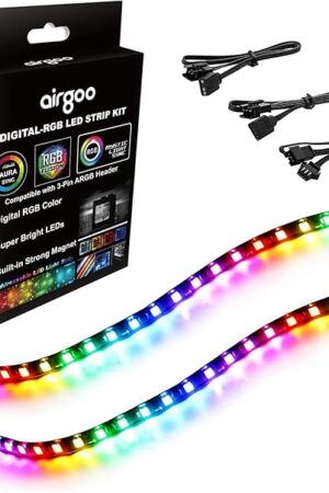 airgoo Addressable RGB PC LED Strip, 13.78 x 0.39 x 0.12 inches Clear Silicone Covering, for 5V 3-pin argb Header or AG-DRGB16 SignalRGB Controller(Not Included), Built-in Magnets, Easy to Install