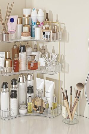 Webetop 3 Tier Corner Bathroom Counter Organizer, Bathroom Countertop Organizers Shelf for Skincare Cosmetic Makeup Organizer, Kitchen Spice Rack Corner Storage