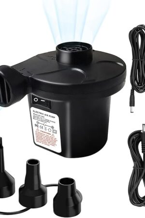 Air Pump for Inflatables - Electric Air Mattress Pump with 3 Nozzles, Portable Quick-Fill Inflator Air Pump for Inflatable Boat, Air Mattress Beds, Swimming Ring, Compatible with Home and Car Adapter