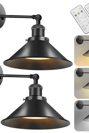 Battery Operated Wall Sconce Decor Set of 2, Black Wireless Wall Sconces with Remote, Dimmable Vintage Led Wall Lights, Wall Lamp for Bedroom Farmhouse Gallery