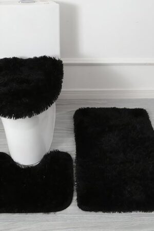 Eanpet Shaggy Bathroom Rugs Sets 3Piece Black Bath Mat for Bathroom Non-Slip Bathroom Mats Water Absorbent Bath Rug Floor Mats Soft Washable Shower Rug with U-Shaped Contour Rug Toilet Lid Cover