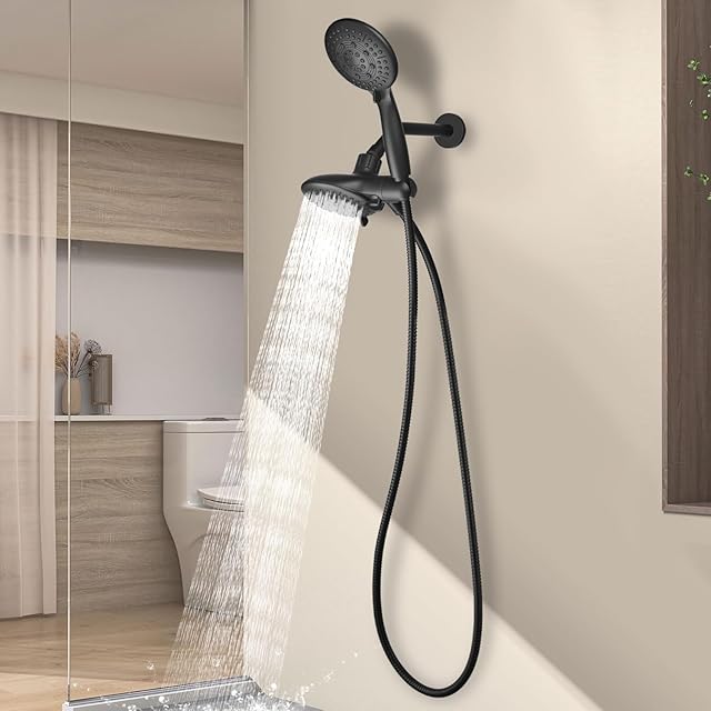 Cobbe 48-Setting 3-Way High Pressure Shower Head Combo with Handheld & Rain Shower - Black