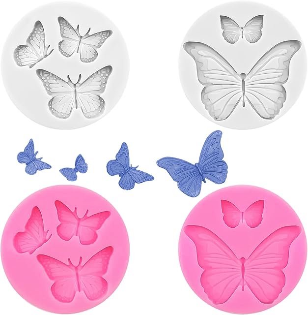 4 Pcs Butterfly Silicone Molds Mini Butterfly Fondant Mold Cute Soap Epoxy Resin Mold Sugarcraft Candy Chocolate Molds for Sugarcraft Cake Decorating