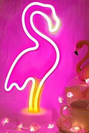 YSMNDE Flamingo Neon Sign, Pink LED Light Sign for Bedroom Girls Room Decor, USB/Battery Operation Night Lights, Pink Flamingo Decor for Wedding, Party, Birthday, Tropical & Hawaiian Party Decorations