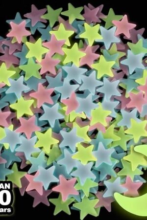 200 Glow in The Dark Stars for Ceiling - Glowing Stars and Moon Stickers Estrellas que brillan en la oscuridad para el techo de cuarto Plastic Space Galaxy Decals Bedroom Wall Decorations