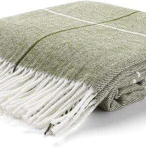 Arus Acrylic Highlands Collection Queen Size Tartan Plaid Design Throw Blanket Green Stripes, 60x80 inches