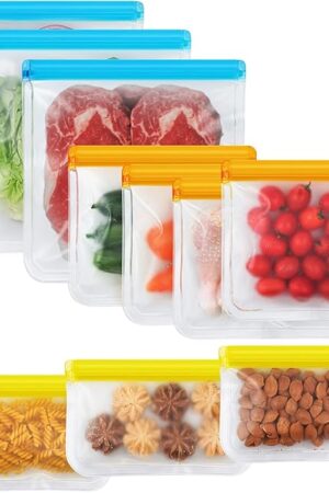 10 Pack Dishwasher Safe Reusable Bags, Leakproof Reusable Freezer Bags, BPA Free Food Storage Bags for Lunch Marinate Food Travel - 3 Gallon 3 Snack 4 Sandwich Bags