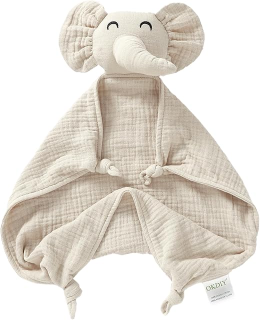 Elephant Lovey Muslin Security Blanket Khaki
