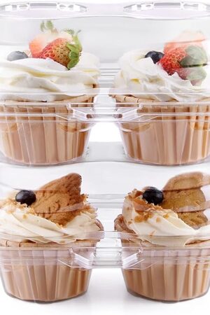 2 Cavity Cupcake Boxes-Stackable Regular Cupcake Carrier Holder, Thicker Clear Cupcake Boxes, Non-slip High Topping Cupcake Containers for Cupcakes, Muffins (50)