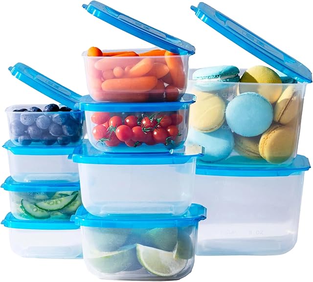 Premium Attached Food Storage Containers, Permanently Attached Plastic Lid, Never Lose & Space Saving Organization (10 Pack)