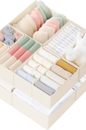 Criusia Drawer Organizer Clothes, 10 Pack Dresser Organizer for Baby Clothes, Underwear, Sock- Foldable Closet Organization and Storage Dividers Bins for Nursery, Bedroom (Beige)