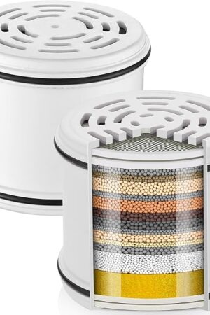 Cobbe 2 Pack Replacement Filters for Fixed Showerheads - Water Softener Filters Beads for Hard Water - Remove Chlorine - Reduces Dry Itchy Skin