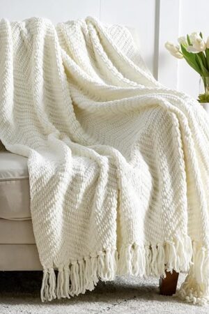 Bedsure Cream Throw Blankets Chenille Ivory 50x60 Inches