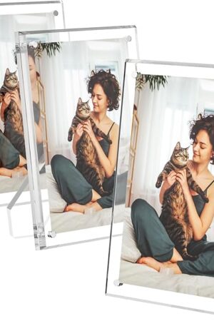 AITEE 5x7 Acrylic Picture Frames 3 Pack, Clear Picture Frames with Stand, Magnetic Frame Lucite Frameless Transparent Floating Gift for Home Desktop Display