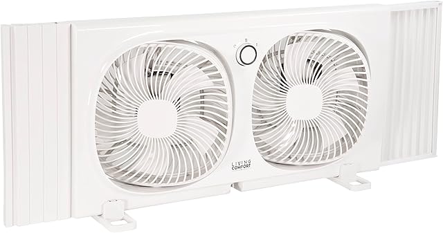 Comfort Zone Living Comfort 9-Inch Twin Window Fan with 2 Speeds & Individually 180° Rotating Fan Heads, Removable Bug Screen – Ideal for Home, Kitchen, Bedroom & Office