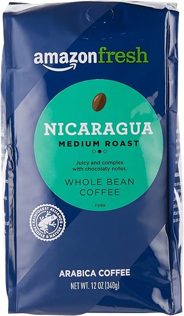 Amazon Fresh, Nicaragua Whole Bean Coffee, Medium Roast, 12 Oz