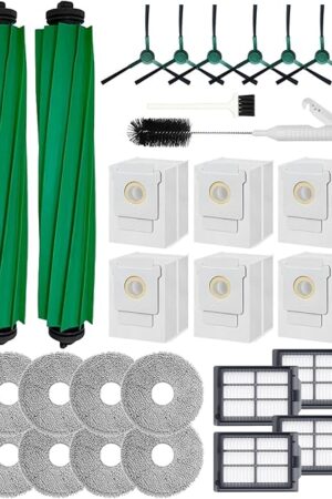 Yivy 28PCS Accessories Kit for iRobot Roomba Plus 405/505 Combo Robot Vacuum Cleaner, Parts Contents 2 Roller Brushes, 6 Side Brushes, 6 Dust Bags, 4 HEPA Filters, 8 Mop Pads, 1 Cleaning Brush
