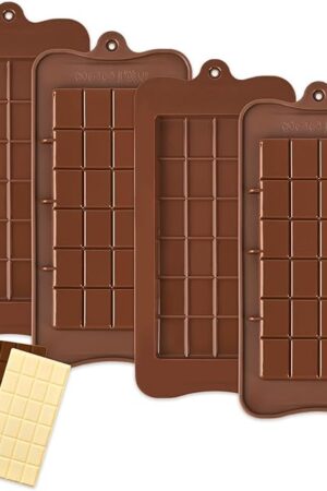 4 PCS Break-Apart Chocolate Molds, Non-Stick Chocolate Bar Molds Silicone Candy Bar Molds for Protein Energy Bar