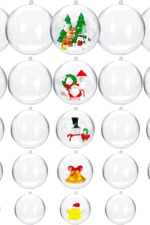 25 Set 50PCS Clear Plastic Fillable Ornaments,Transparent DIY Craft Ball,Clear DIY Christmas Ornament 5 Different Sizes for Wedding,Party,Home Decor