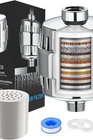 20-Stage Shower Filter – High-Performance Filter Shower Head for Hard Water, 2 Replacement Cartridges, Supports Skin & Hair Comfort, Polished Chrome Finish