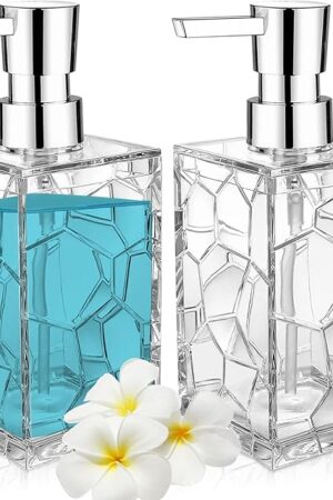2 Pack Clear Rust Proof Soap Dispenser, Acrylic Plastic Hand Soap Lotion Dispenser Set for Bathroom&Kitchen