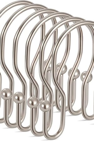 24 Pack Double Shower Curtain Hooks Rings, TENOVEL Double Sided Shower Curtain Hooks Rust Proof for Shower Curtain, Stainless Steel Bathroom Shower Hangers Rings for Shower Rods, Brushed Nickel