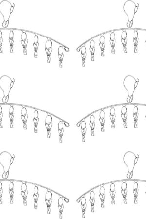 Clothes Hanger with 10 Clips Laundry Drying Rack 6 Pack, Clothes Drying Rack Stainless Steel Sock Hangers Windproof Clip and Drip Hanger for Drying Socks, Bras, Towel, Underwear, Baby Clothes