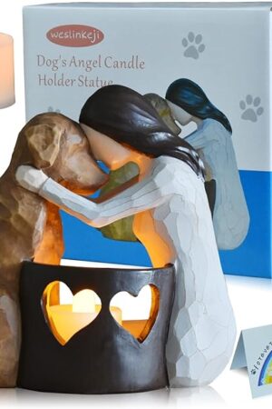 Dog Memorial Gifts，Pet Loss Gifts，Hand-Sculpted Dogs Passing Away Sympathy Gift，Remembrance Gift ，Dog Lovers Candle Holder Statue with LED Candle
