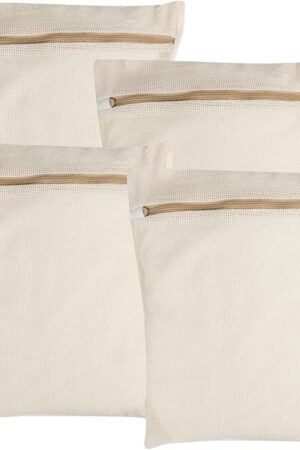 4-Piece Medium Durable Organic Cotton Mesh Laundry Bags with Sturdy Zippers and Breathable Mesh are Delicate Laundry Bags for Underwear, Clothes, Pants and Socks