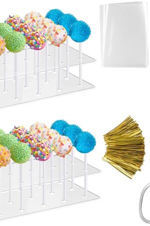 Cake Pop Kit - Includes 1pc Cake Pop Mold, 2pcs Cake Pop Stand, 100pcs Cake Pop Bags, 100pcs Cake Pop Lollipop Sticks and 100pcs Metal Twist Ties
