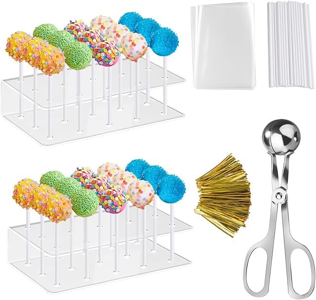 Cake Pop Kit - Includes 1pc Cake Pop Mold, 2pcs Cake Pop Stand, 100pcs Cake Pop Bags, 100pcs Cake Pop Lollipop Sticks and 100pcs Metal Twist Ties