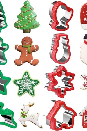 Christmas Cookie Cutter Set - 8 Piece Holiday Cookies Molds with Comfort Grip for Xmas Party Supplies/Favors - Including Glove, Snowman, Gingerbread Man, Star, Snowflakes, Christmas Tree, etc