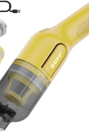 BUFF Cordless Handheld Vacuum, Rechargeable Car Vacuum Cleaner with Combo Crevice and Brush Tool Included, for Home, Office, Car, Pets - Yellow