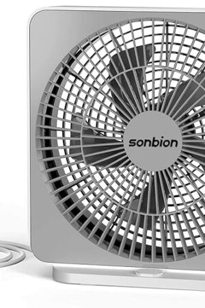 10 Inch Box Fan, Small Window Fan, Quiet Electric Fan with Three Speeds, Square Desk Fan for Home Office Room Apartment, 1.7 LB Lightweight, DC Adapter Plug Powered, One Button Control Design