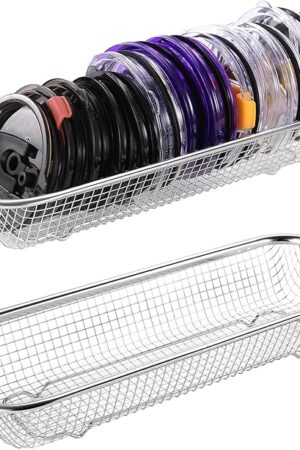 2Pack Stainless Steel Tumbler Cup Lid Organizer Inside Cabinet, Mason Jar Lid Organizer, Rectangular Basket for Storage of Silverware, Chopsticks, straws and Utensils