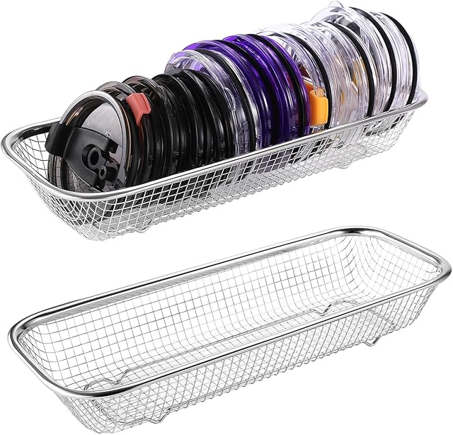 2Pack Stainless Steel Tumbler Cup Lid Organizer Inside Cabinet, Mason Jar Lid Organizer, Rectangular Basket for Storage of Silverware, Chopsticks, straws and Utensils