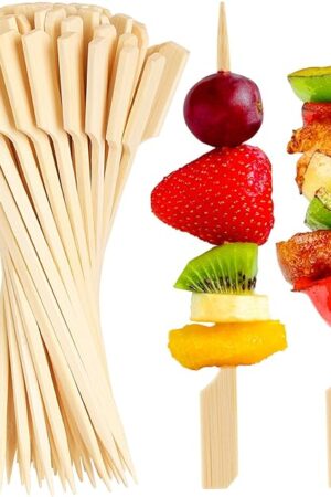 300PCS Cocktail Picks Bamboo Skewers for Appetizers, FATLODA Paddle Wooden Skewers, Fancy Flat Toothpicks for Appetizers, 4.7 IN Bamboo Sticks for Party Sandwich Fruit Charcuterie Boards Accessories