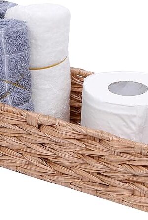 Bathroom Decor Box Toilet Tank Basket Woven Tissue Holder Box Toilet Paper Holder-Handmade Woven Office Drawer Organizer for Bedroom Livingroom Bathroom