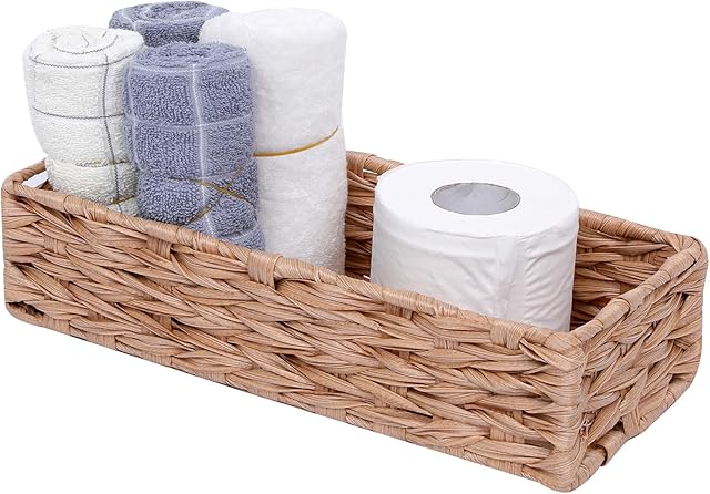 Bathroom Decor Box Toilet Tank Basket Woven Tissue Holder Box Toilet Paper Holder-Handmade Woven Office Drawer Organizer for Bedroom Livingroom Bathroom