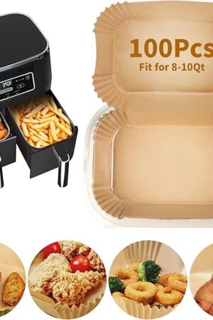 Air Fryer Disposable Paper Liner for Ninja DZ201/DZ401/DZ550/DZ302/SL401/SL451,100PCs Rectangle 8.6x 5.5'' Baking Parchment Paper Inserts Accessories,Ninja Foodi Dual Papel para Freidora de Aire