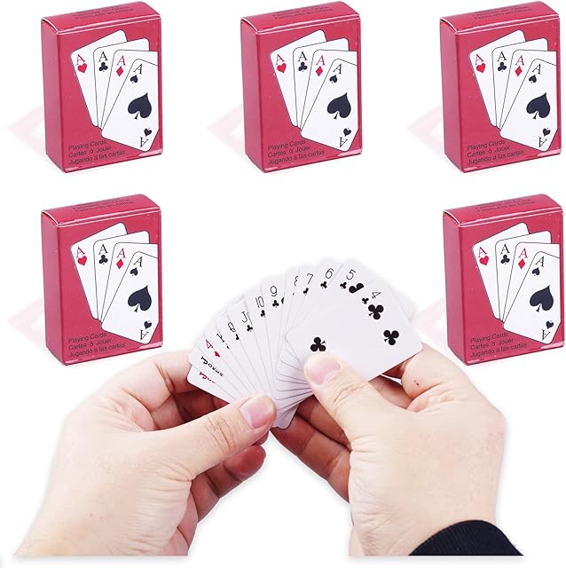 The 5 Decks Mini Playing Cards Party Favor, Miniature Poker Cards Traveling Decks Cards Festival Party Game Supply for Kids and Adults, 2 X 1.5 inch