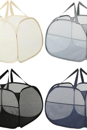 4 Pcs mesh laundry basket, Laundry Basket with Durable Handles,Foldable Pop-up Mesh Hamper Dirty Clothes Basket for Clothes & Laundry-Home Organization (4, Black/Blue/Beige/Gray)