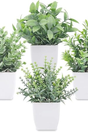 Der Rose 4 Pack Fake Plants Mini Artificial Greenery Potted Plants for Home Decor Indoor Office Table Room Farmhouse Bathroom Decor