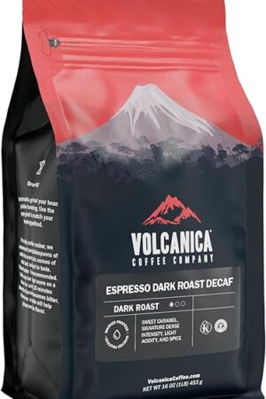 Volcanica Espresso Beans Decaf Coffee, Dark Roast Whole Bean Coffee, Bold Sweet Flavor, Swiss Water Process, Fresh Roasted, Kosher, Vegan, Gluten-Free, 16 oz