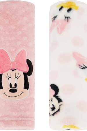 Disney 2-Pack Baby Blanket for Infants and Newborns, Plush Polka Dot Fleece Minnie Mouse Blanket, for Toddler Girls