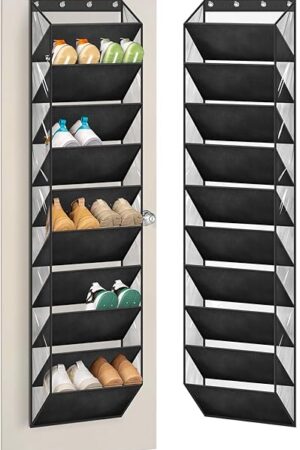 AOODA 10 Tier Clear Over the Door Shoe Organizer Storage, Deep Pockets Large Hanging Shoe Rack for Closet Door, Fit 20 Pairs Shoe Holder Hanger for Sneakers, Boots (Black)