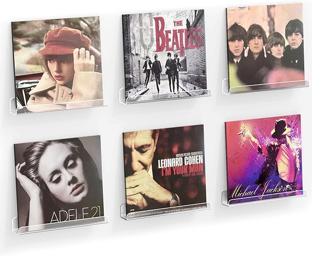 Clear Acrylic Vinyl Record Shelf Wall Mount Floating Wall Shelves 12 inch 6 Pack